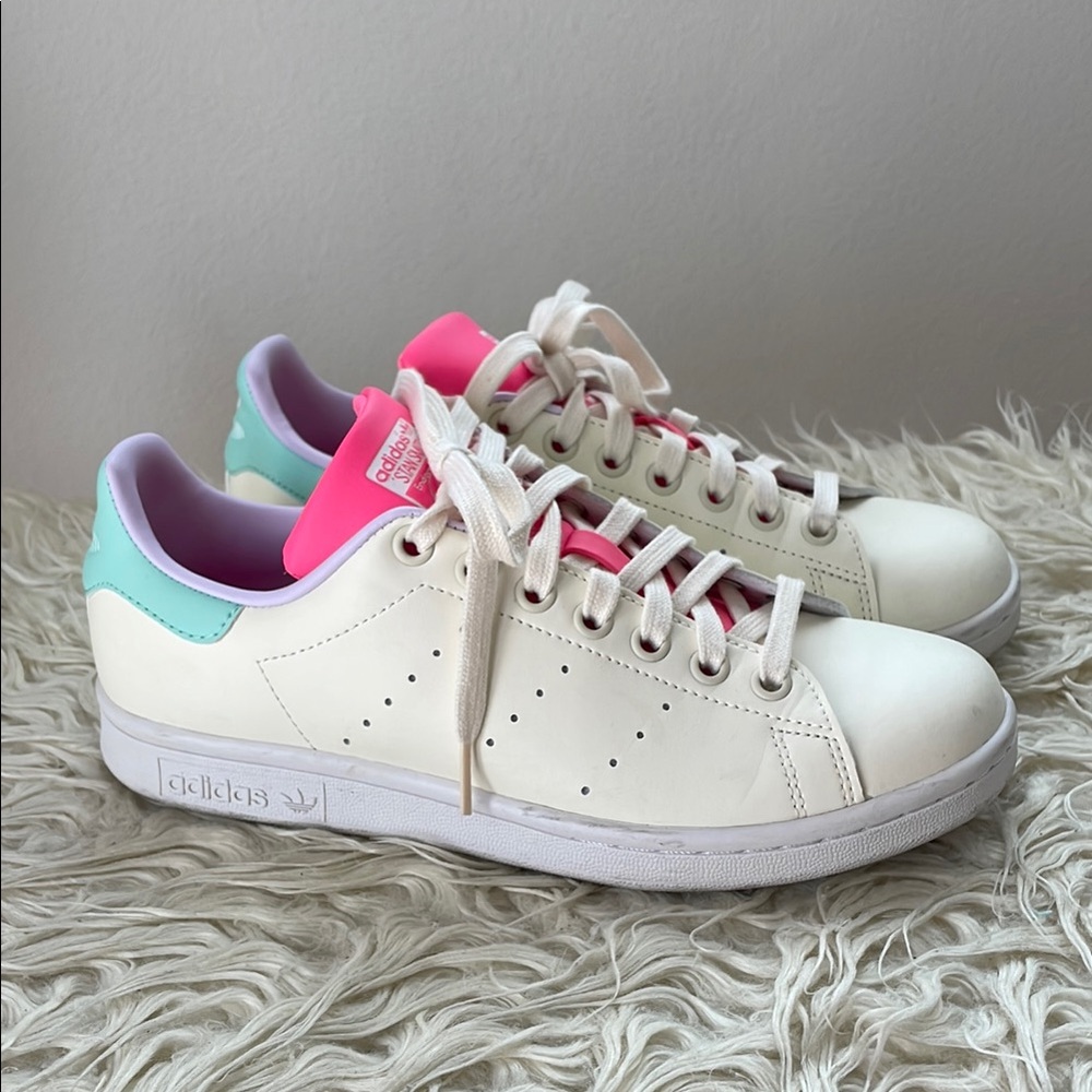 Adidas Stan Smith Sneakers - White with Pink and Mint Accents